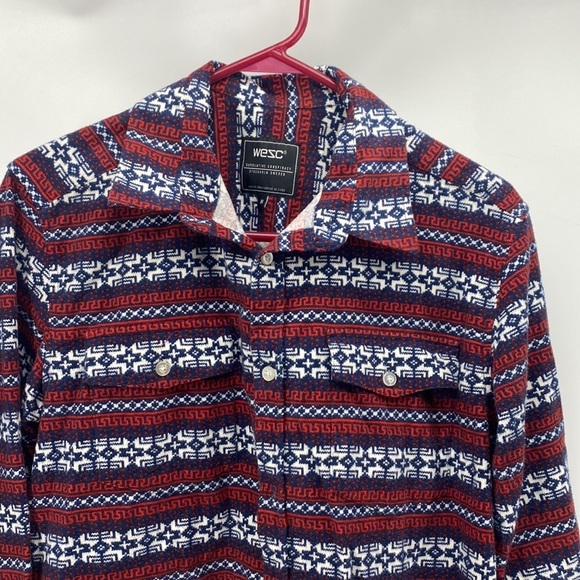Vintage WESC Skater Printed Shirt western red camping Gorpcore button down - Picture 7 of 8
